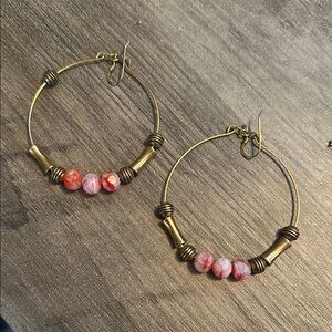 Elegant Gold and Pink Beaded Hoop Earrings